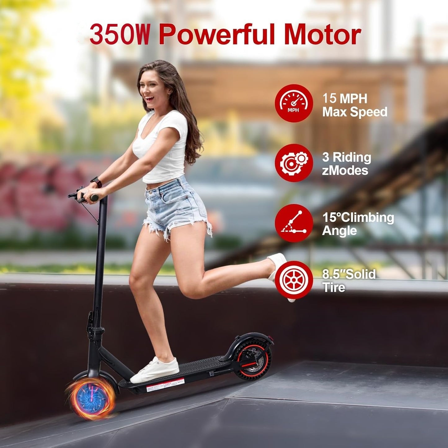 Convenient Electric Scooter For Commuting, 8.5-inch Tires With A Maximum Speed Of 15Mph And A 350W Motor, With A Range Of 19 Miles. Foldable Electric Scooter Controlled By Anapplication Program