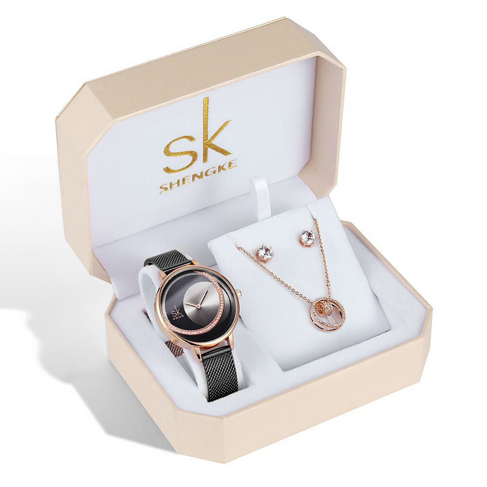 Three-piece Rose Gold Watch Birthday Gift Ladies Watch Set