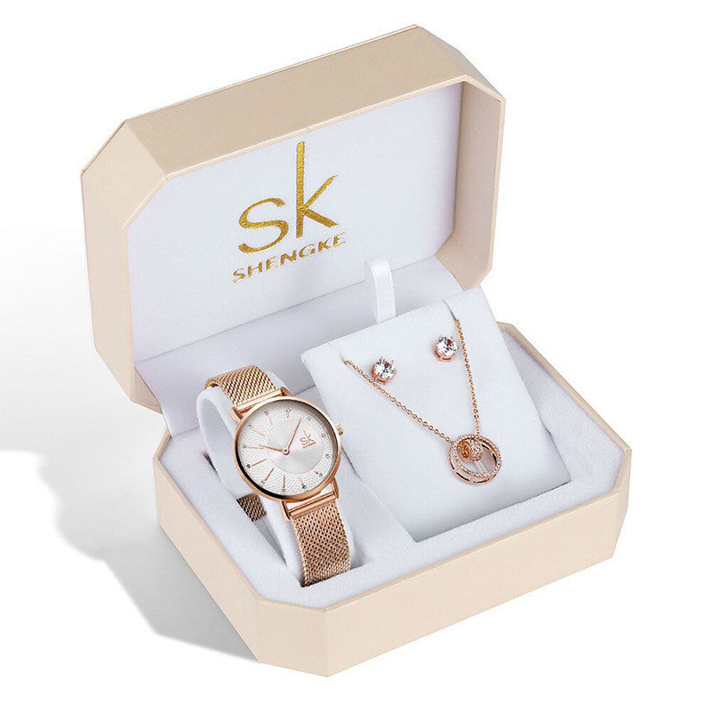 Three-piece Rose Gold Watch Birthday Gift Ladies Watch Set
