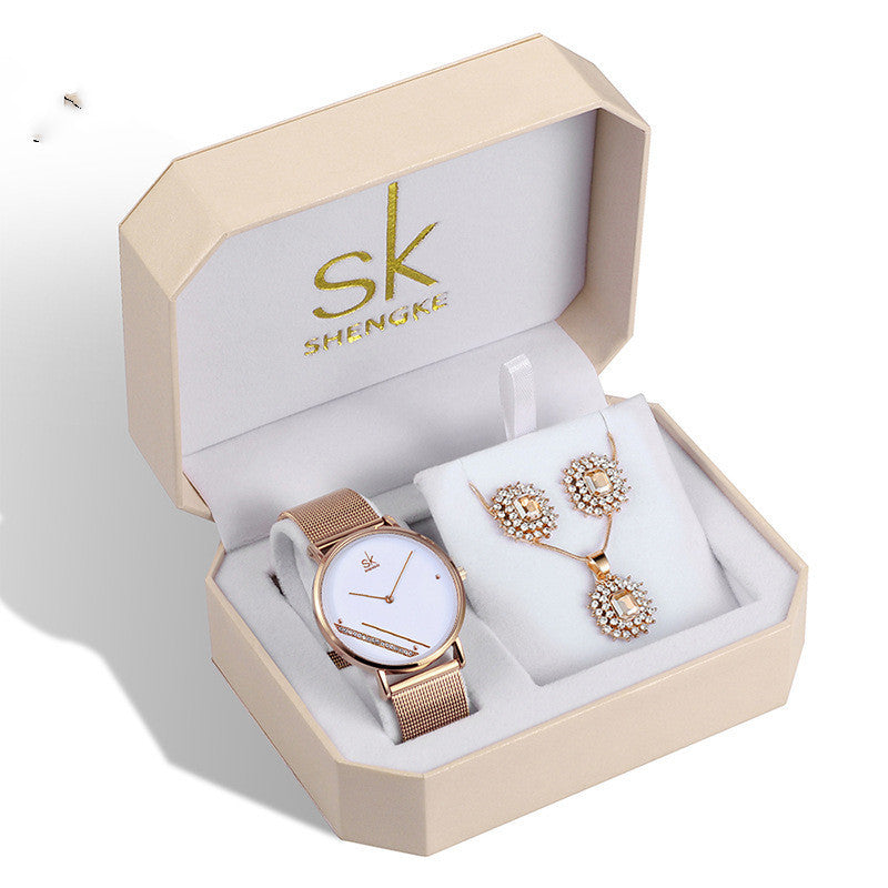 Three-piece Rose Gold Watch Birthday Gift Ladies Watch Set