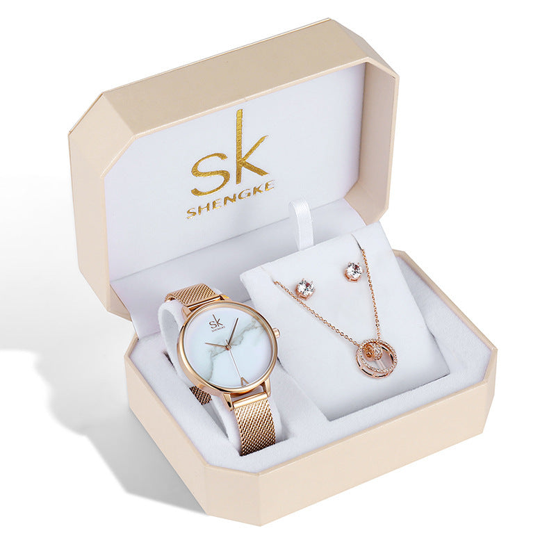 Three-piece Rose Gold Watch Birthday Gift Ladies Watch Set