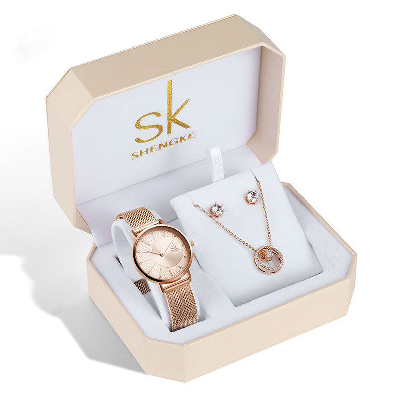 Three-piece Rose Gold Watch Birthday Gift Ladies Watch Set