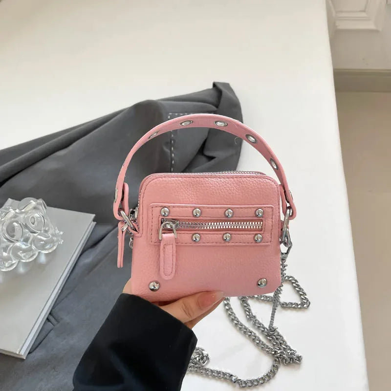 Mini Sling Bag Fashion Dress Accessory Punk Style Casual Crossbody Chest Bag Zipper Mini  Mobile Phone Bag Underarm Purse