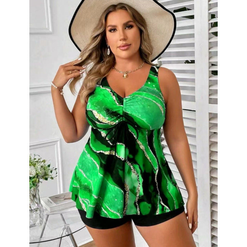 European And American Split Skirt Swimsuit Women's Covering Belly Thin High Waist Fat Woman Swimsuit Tankini