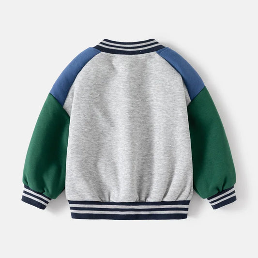 Children Letter Baseball Coat 2025 Autumn Winter Boys Button Thickened Sweatshirt Baby V-neck Color-blocked Coat