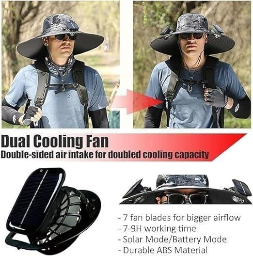 2025 New Solar Fan Outdoor Fishing Hat-Solar Sun Protection Sun Hat With Fan Solar Fan Hat Dual Power Supply Fan Outdoor Fan Solar Powered Outdoor Fishing Hat
