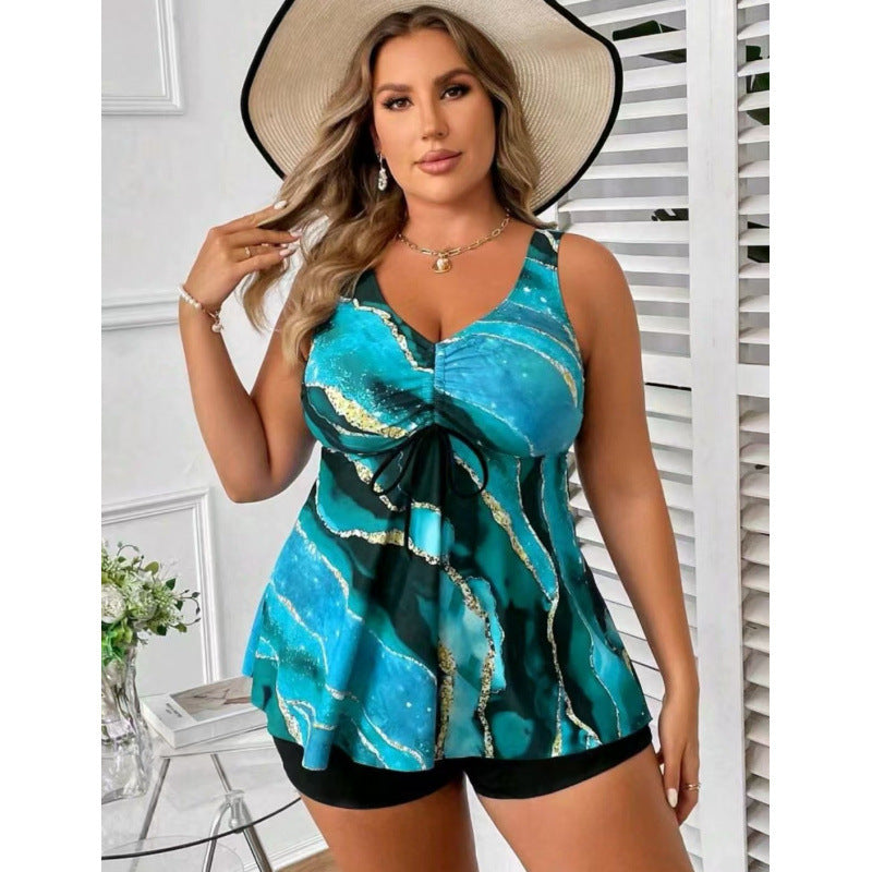 European And American Split Skirt Swimsuit Women's Covering Belly Thin High Waist Fat Woman Swimsuit Tankini