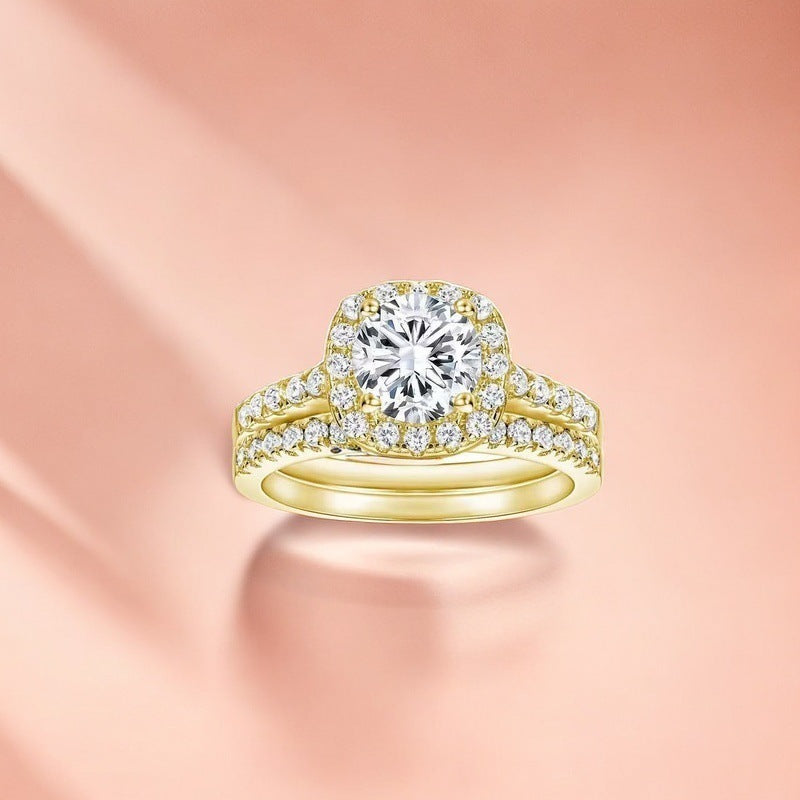 Square Zirconium Ring Set Refined And Simple