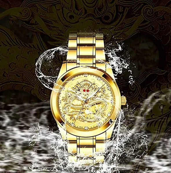 Business Gift Waterproof Gold Men's Diamond Quartz Watch Classic Stainless Steel