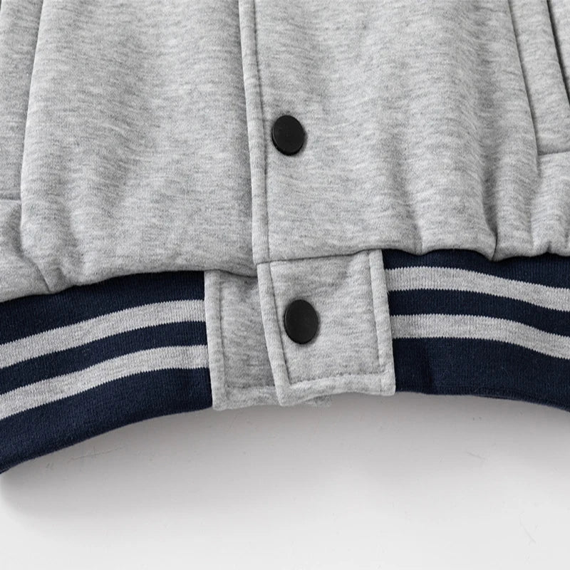 Children Letter Baseball Coat 2025 Autumn Winter Boys Button Thickened Sweatshirt Baby V-neck Color-blocked Coat