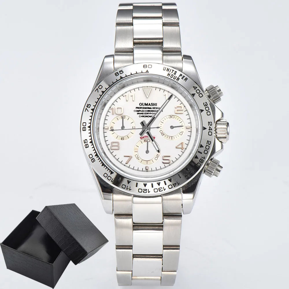 Business Watch for Men's Chronograph Sapphire glass VK63 Movement Digital dial luminous hands stainless steel men's watch vk63