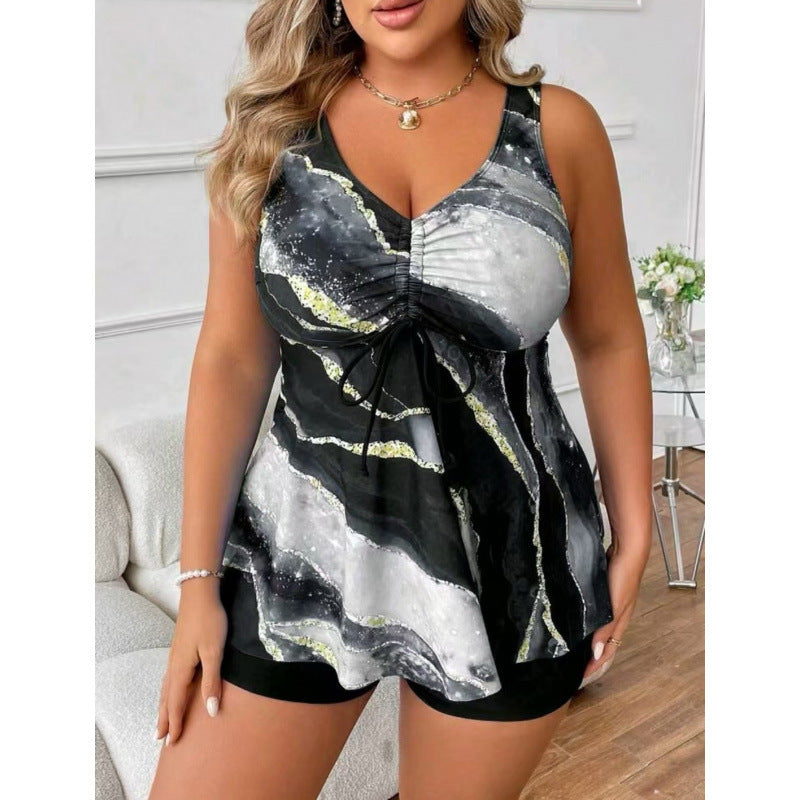 European And American Split Skirt Swimsuit Women's Covering Belly Thin High Waist Fat Woman Swimsuit Tankini