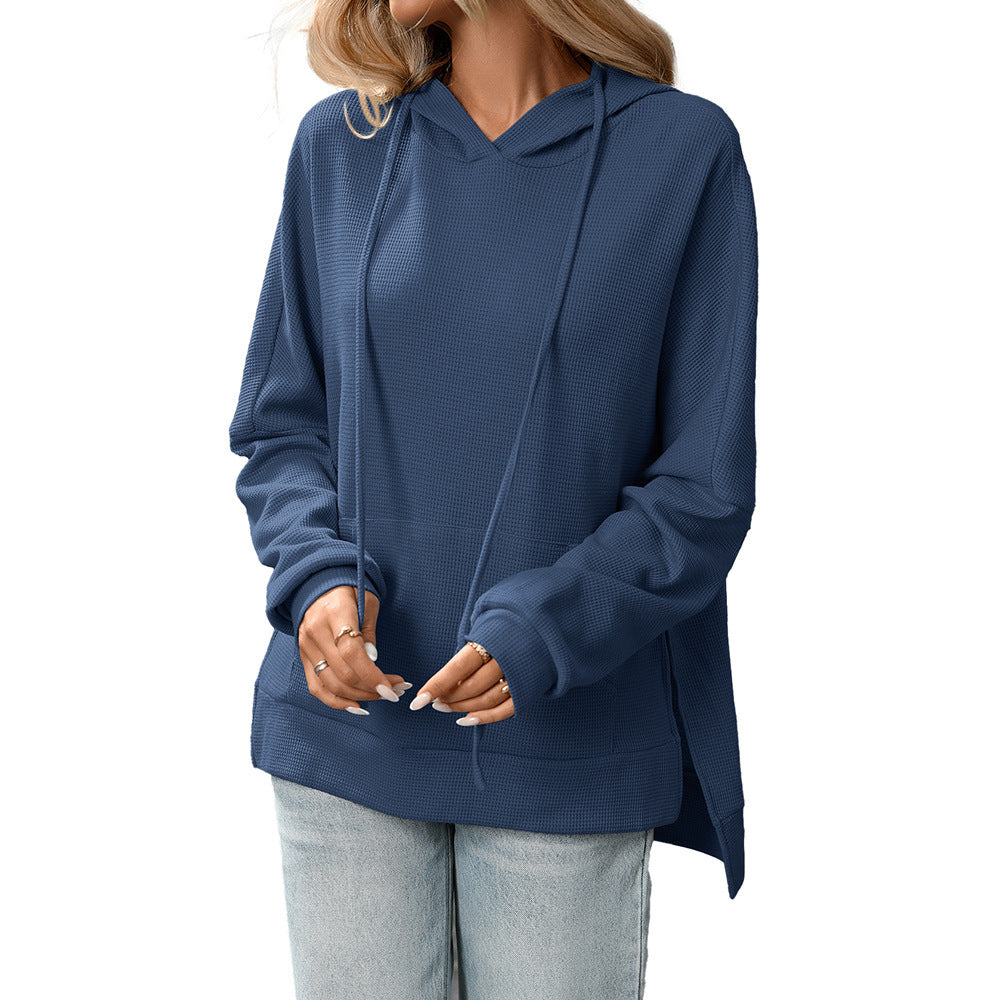 Waffle Knit Pullover Long Sleeve Sweater