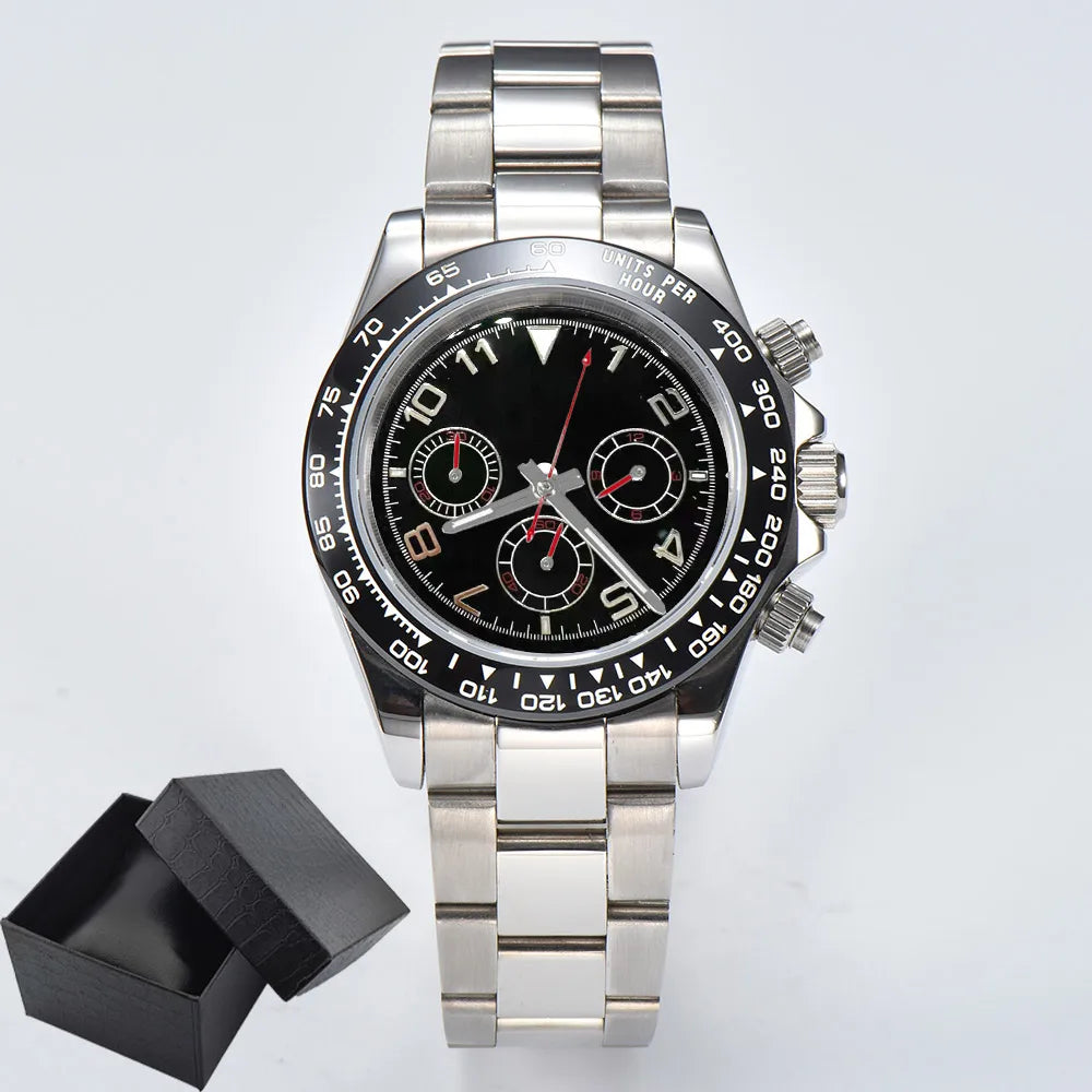 Business Watch for Men's Chronograph Sapphire glass VK63 Movement Digital dial luminous hands stainless steel men's watch vk63