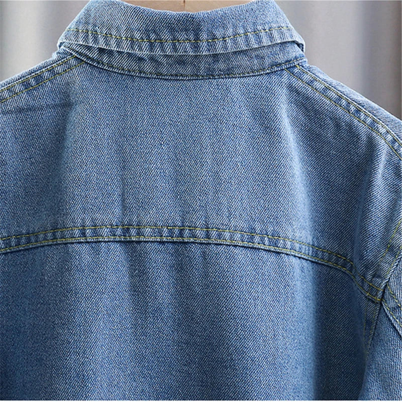 Brief Style Baby Girls Casual Vintage Blue Denim Jacket Coat Age 2 To 9 Years Old Kids Child Solid Spring Autumn Jeans Outfit