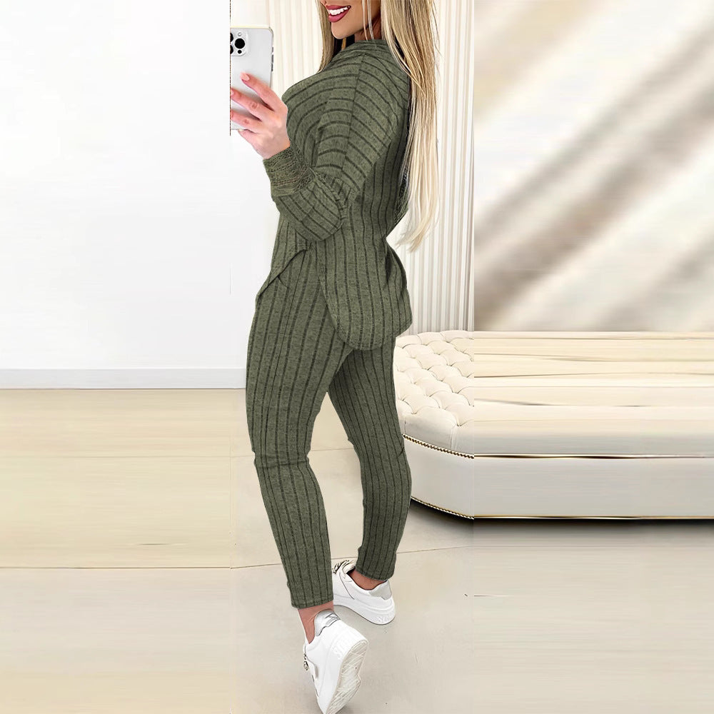 Comfort And Casual Top Long Coat Casual Suit 2-piece Set