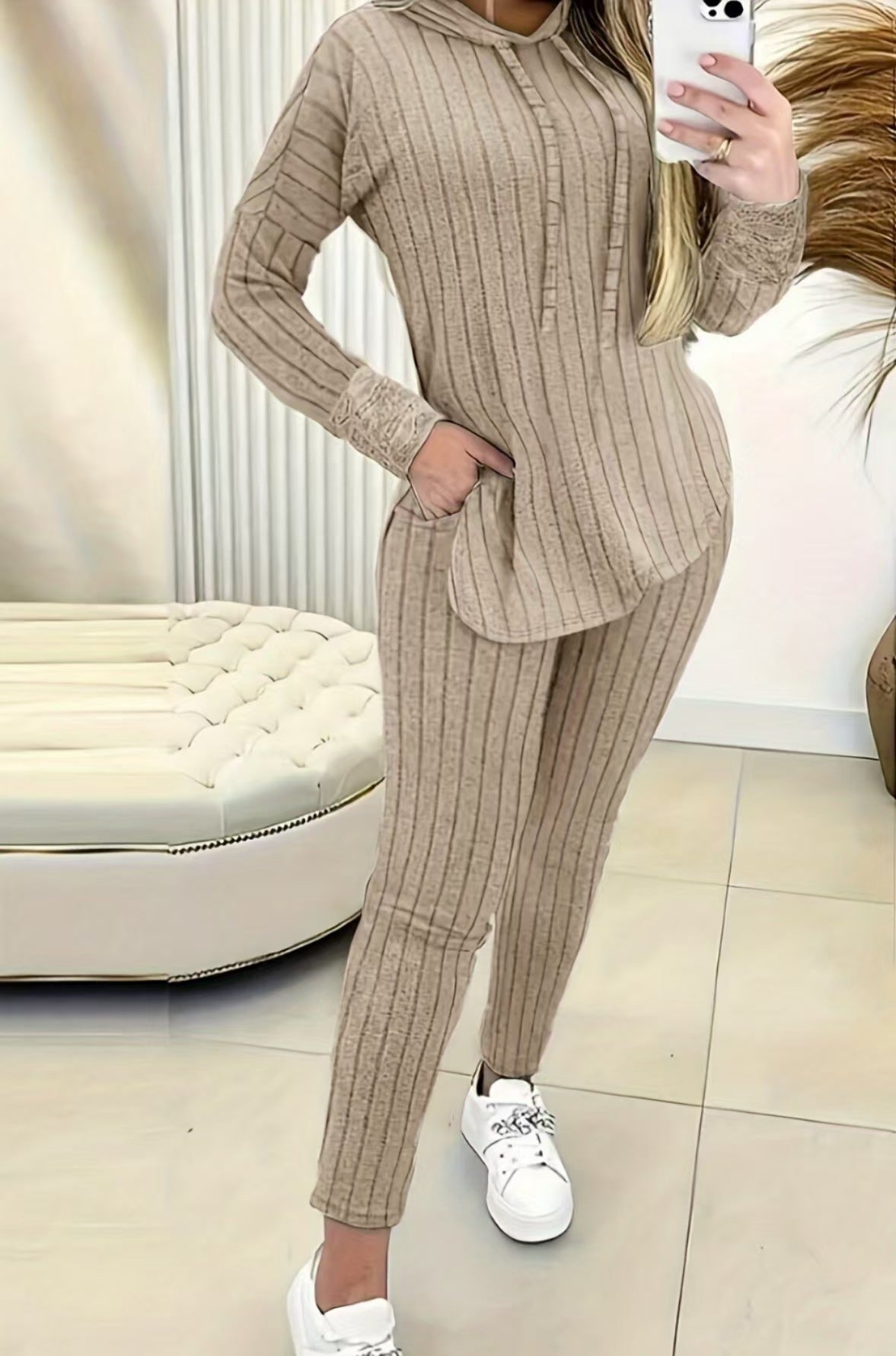 Comfort And Casual Top Long Coat Casual Suit 2-piece Set