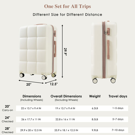 4-piece Suitcase Set With USB Port, Expandable ABS Durable Suitcase With Travel Bag, Cup Holder, With Spinner Wheels, Beige