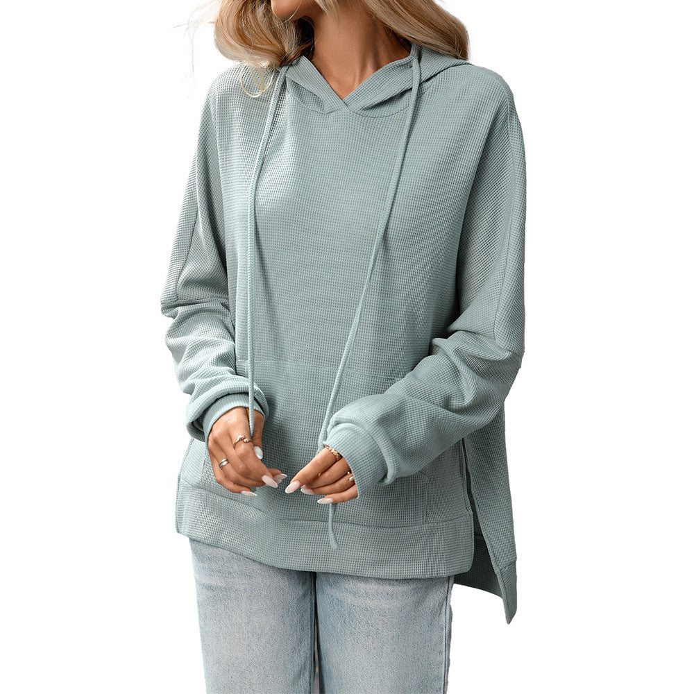 Waffle Knit Pullover Long Sleeve Sweater