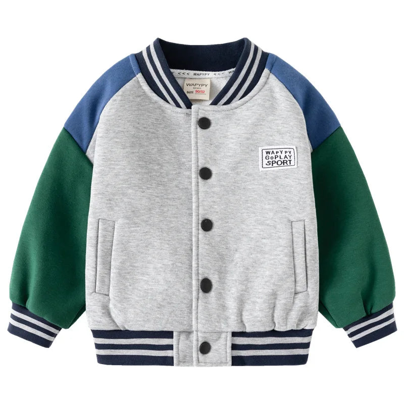Children Letter Baseball Coat 2025 Autumn Winter Boys Button Thickened Sweatshirt Baby V-neck Color-blocked Coat