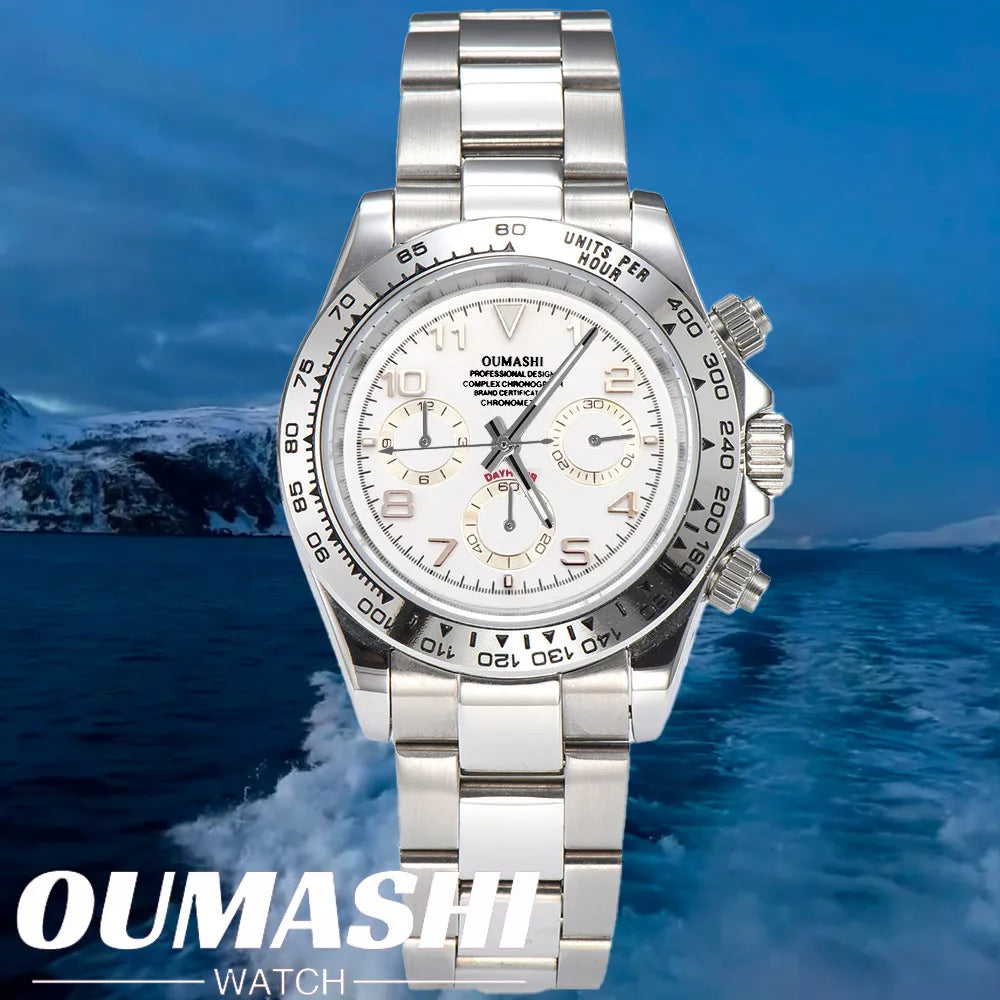 Business Watch for Men's Chronograph Sapphire glass VK63 Movement Digital dial luminous hands stainless steel men's watch vk63