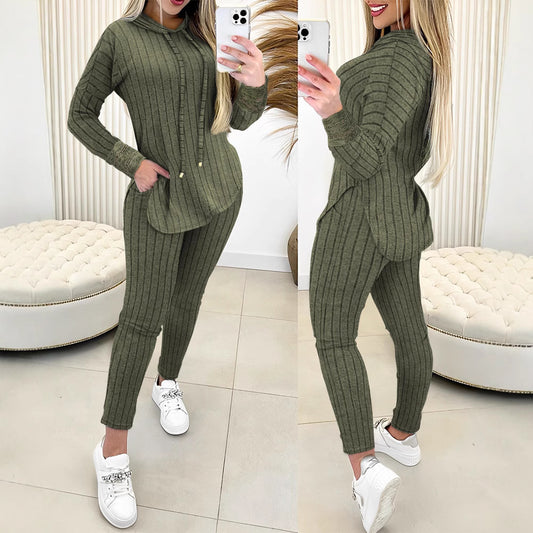 Comfort And Casual Top Long Coat Casual Suit 2-piece Set