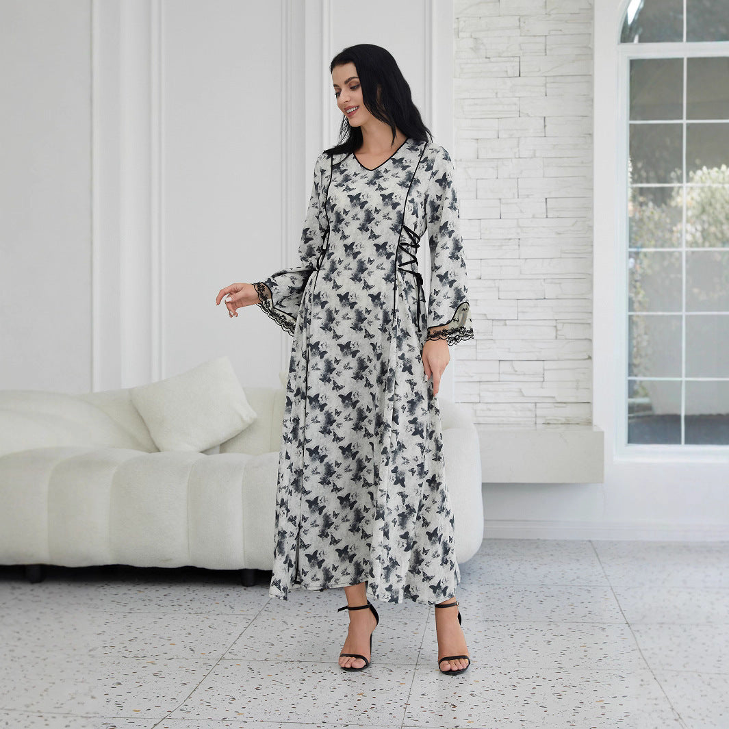 Fashion Printed Muslim Robe Abaiya Dress