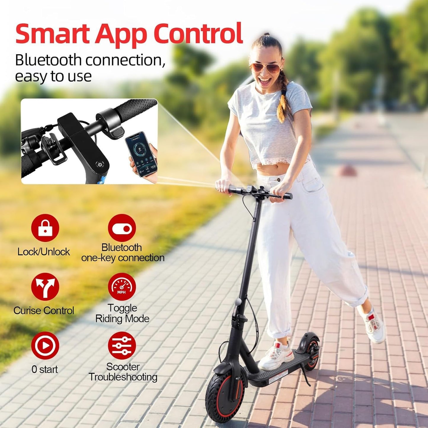 Convenient Electric Scooter For Commuting, 8.5-inch Tires With A Maximum Speed Of 15Mph And A 350W Motor, With A Range Of 19 Miles. Foldable Electric Scooter Controlled By Anapplication Program