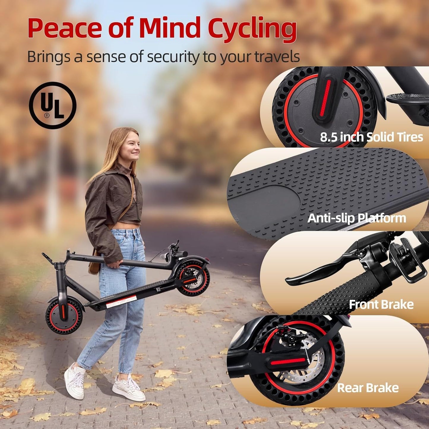 Convenient Electric Scooter For Commuting, 8.5-inch Tires With A Maximum Speed Of 15Mph And A 350W Motor, With A Range Of 19 Miles. Foldable Electric Scooter Controlled By Anapplication Program