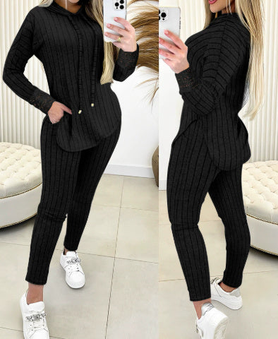 Comfort And Casual Top Long Coat Casual Suit 2-piece Set