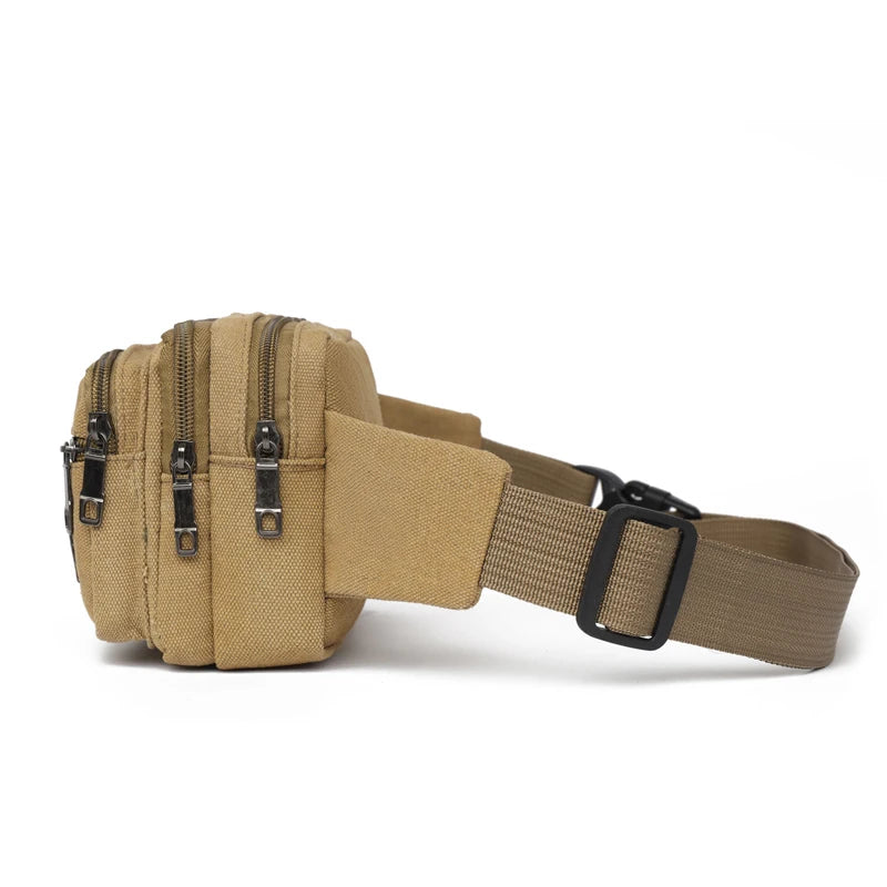 Men's Outdoor Canvas Waist Bag - High Capacity Durable Fanny Pack for Sports & Travel (Water-Resistant Phone Purse)
