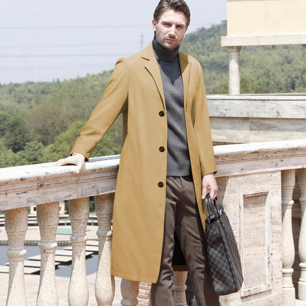 Men's Casual Extended Above The Knee Woolen Trench Coat