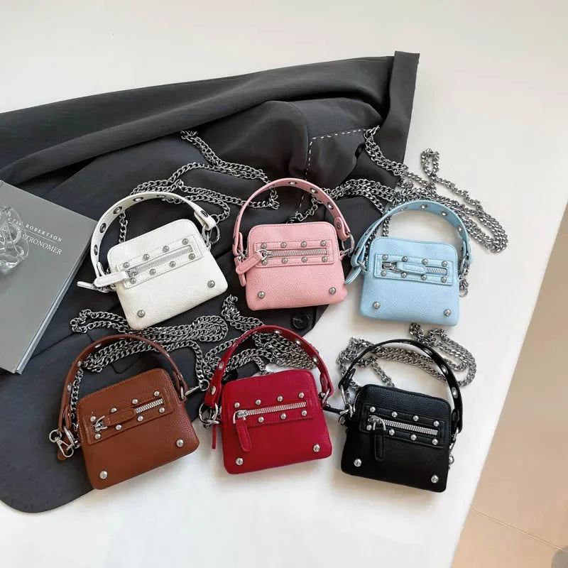 Mini Sling Bag Fashion Dress Accessory Punk Style Casual Crossbody Chest Bag Zipper Mini  Mobile Phone Bag Underarm Purse