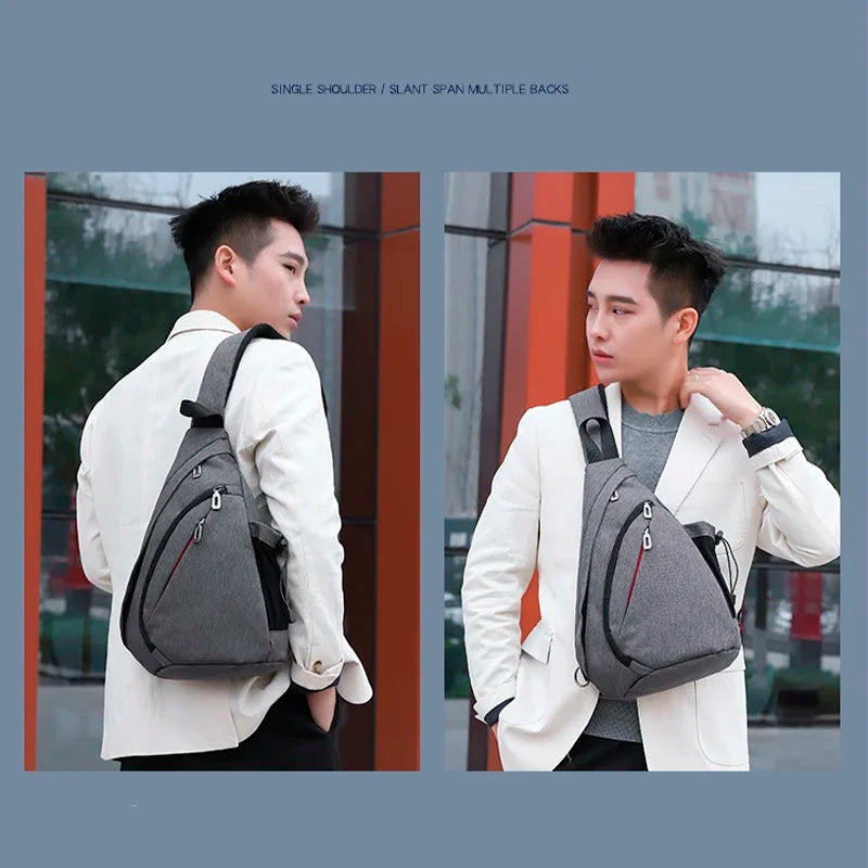 Men's Large-capacity Chest Bag Personal Casual Shoulder Portable Bag Oxford Cloth with Side Pocket Crossbody Messenger Bag