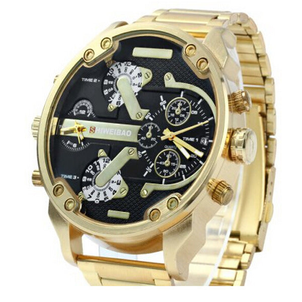 Gold steel strap quartz watch