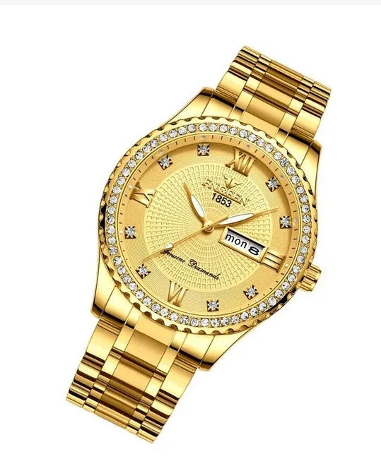 Waterproof Gold Men's Watch Classic Stainless Steel Quartz Analog Business Gift