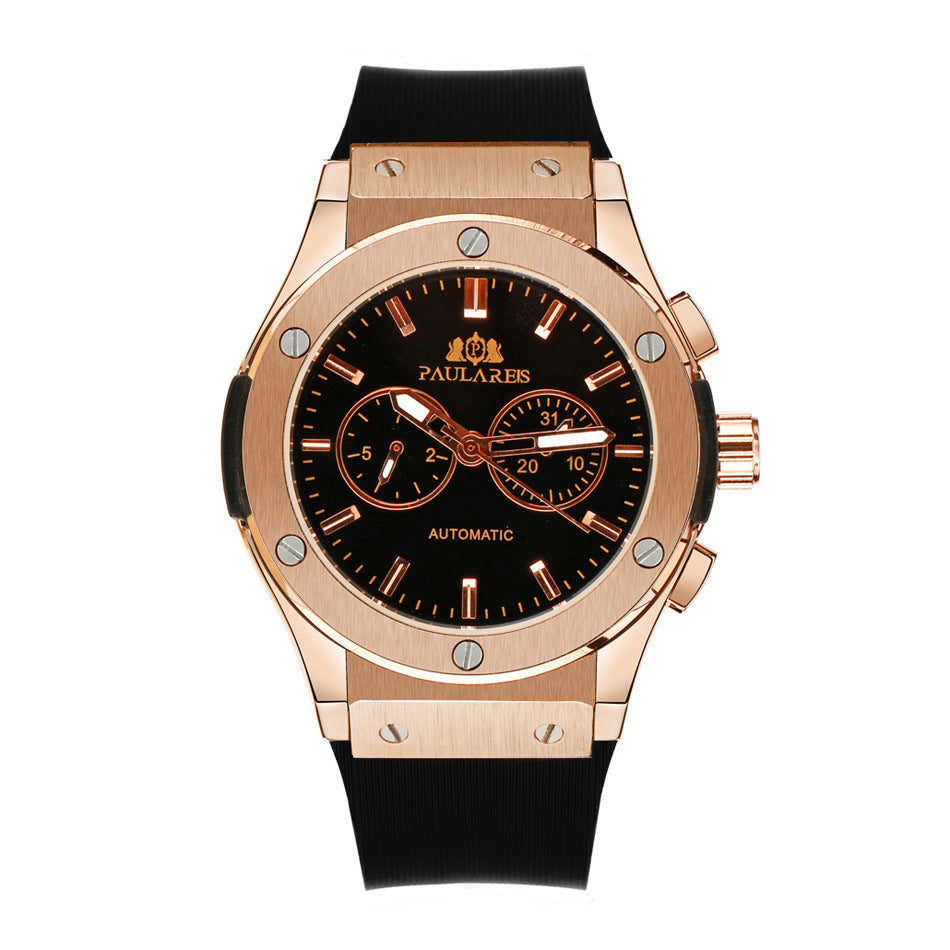 Multifunctional luminous rose gold tape men's watch
