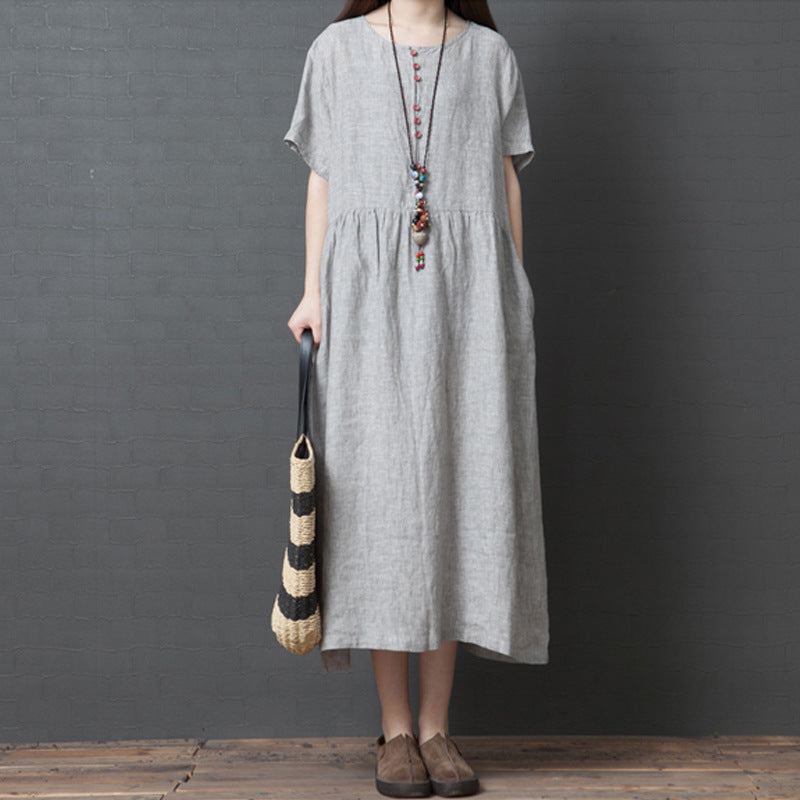 Loose Striped Round Neck Short Sleeve Dress