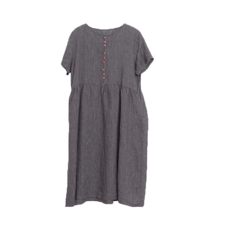 Loose Striped Round Neck Short Sleeve Dress