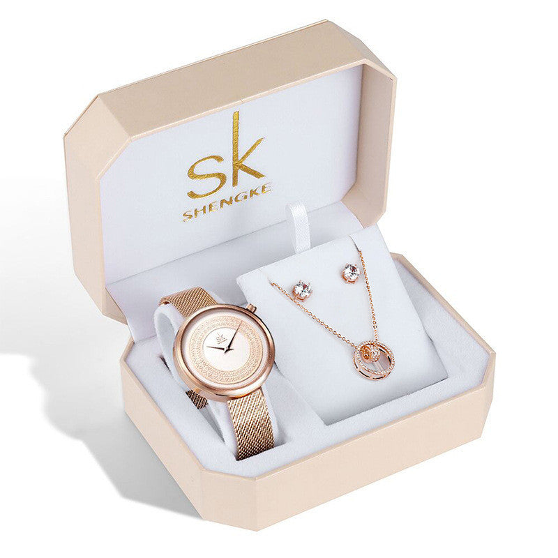 Three-piece Rose Gold Watch Birthday Gift Ladies Watch Set