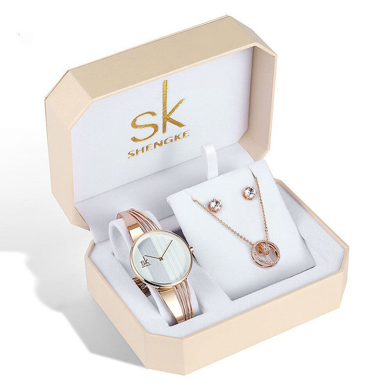 Three-piece Rose Gold Watch Birthday Gift Ladies Watch Set