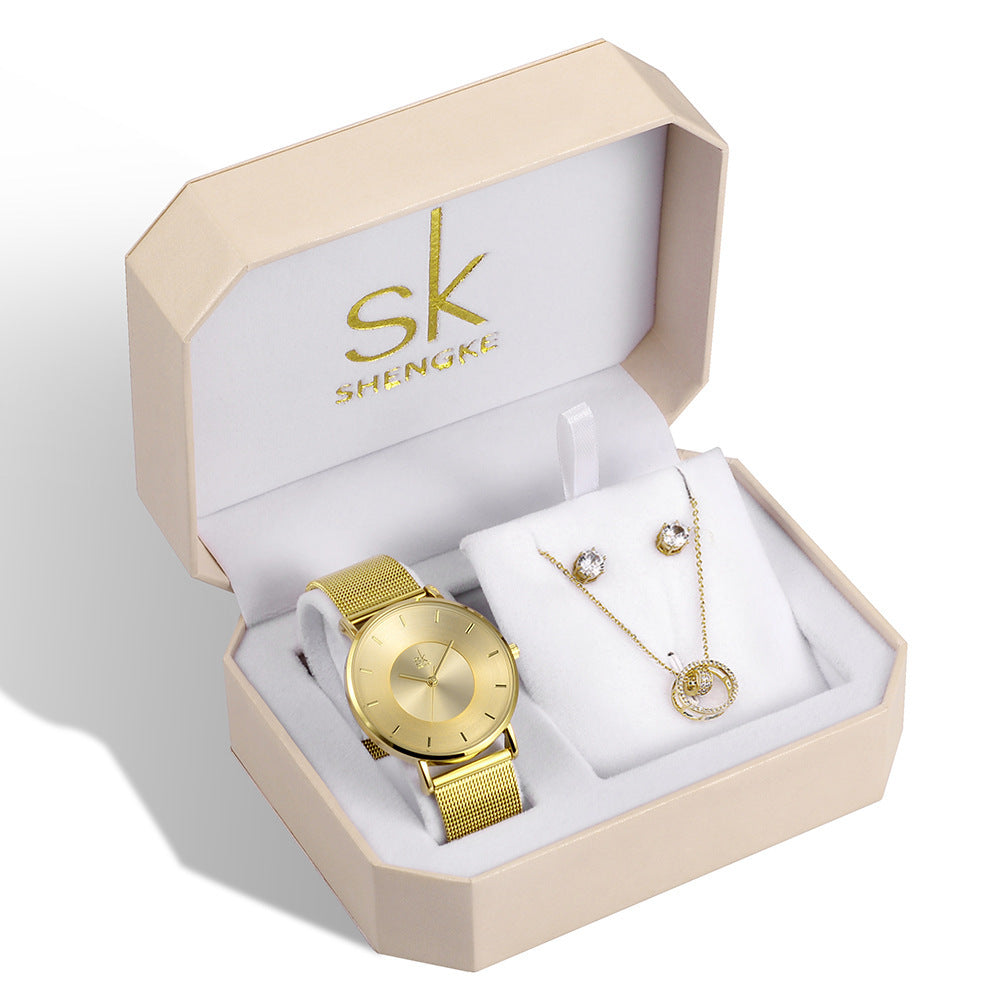 Three-piece Rose Gold Watch Birthday Gift Ladies Watch Set