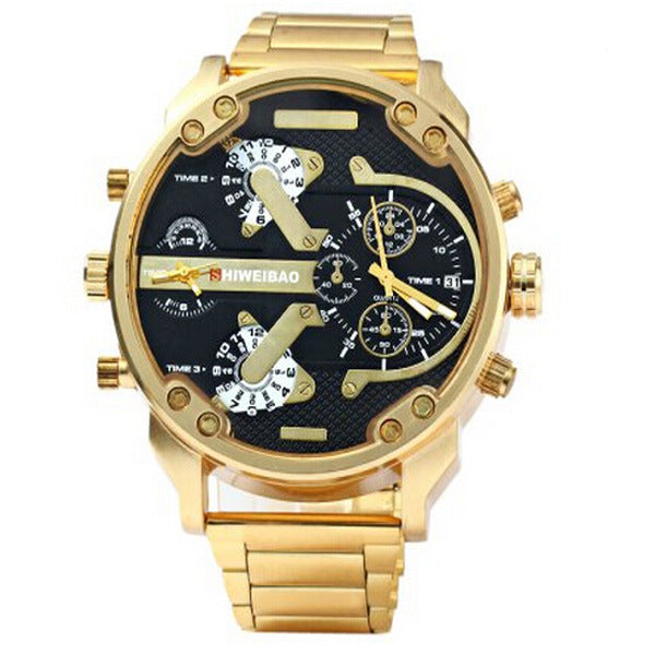 Gold steel strap quartz watch