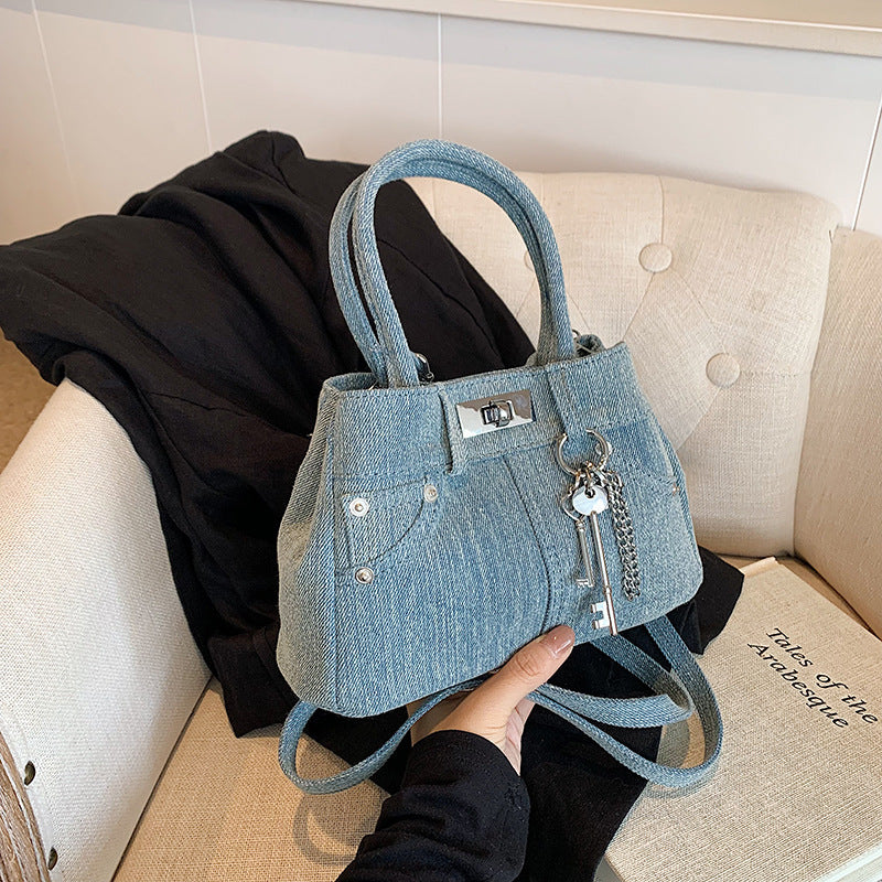 Jean Shoulder Bag Trendy Cool Rivet Tote Portable