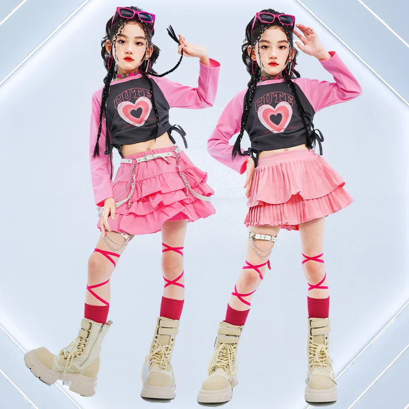 Child Hiphop Style Rapper Clothes Set Kids Hip Hop Long Sleeve T-shirt + Jeans Streetwear Accessory Boy Girl Dance Costume Suit