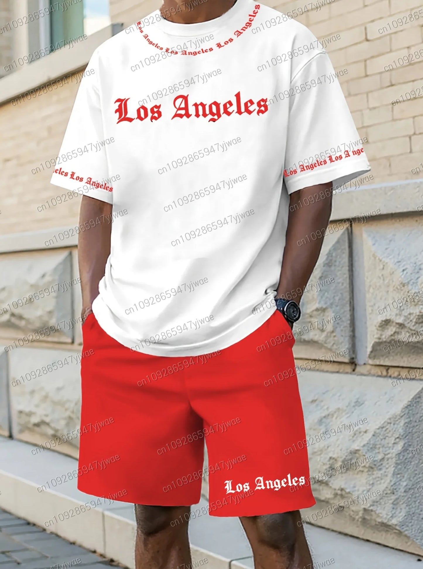 men Latest Polyester Unisex LOS ANGELES Print Sport tracksuit 2 pieces set T t-shirt set basketball Sport jersey tracksuit