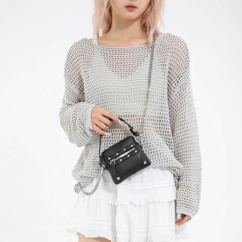 Mini Sling Bag Fashion Dress Accessory Punk Style Casual Crossbody Chest Bag Zipper Mini  Mobile Phone Bag Underarm Purse
