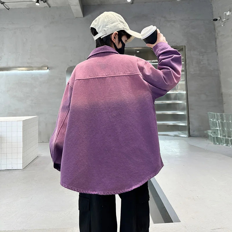 New Design Kids Long Sleeve Purple Colored Denim Shirt for Boy Casual Denim Shirt Outfit Child Fashion Spring Autumn Clothing