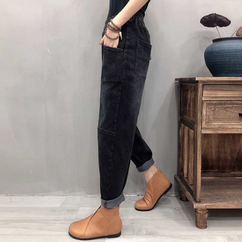 Simple And Thin Fashion Solid Color Thickened Jeans Women