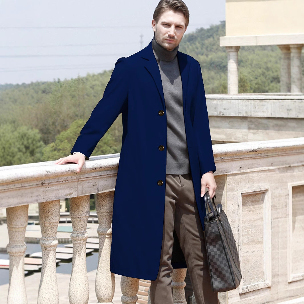 Men's Casual Extended Above The Knee Woolen Trench Coat
